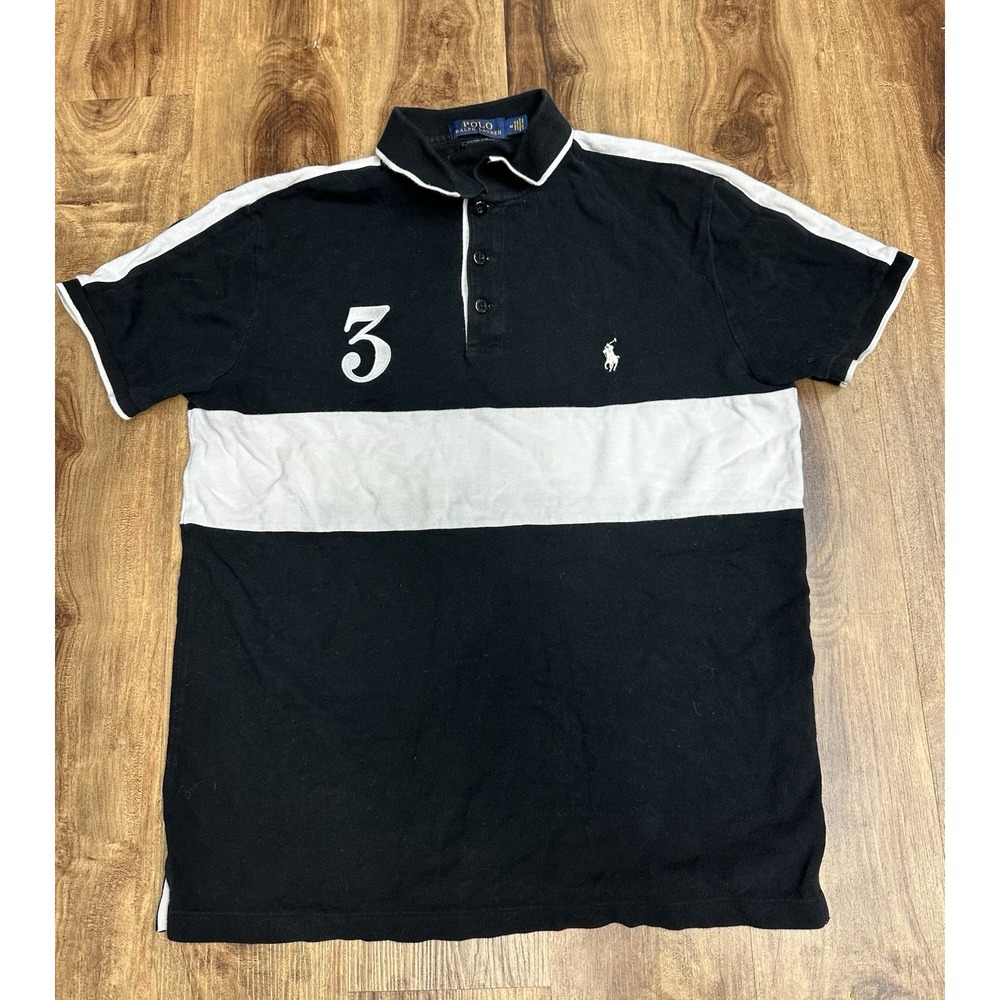 Polo Ralph Lauren M Medium Custom Slim Fit Black White Short Sleeve Polo Shirt